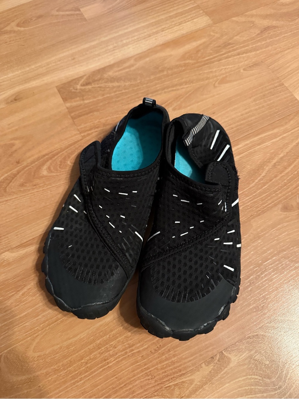 Women's Black Slip-On Water Shoes with Teal Insole